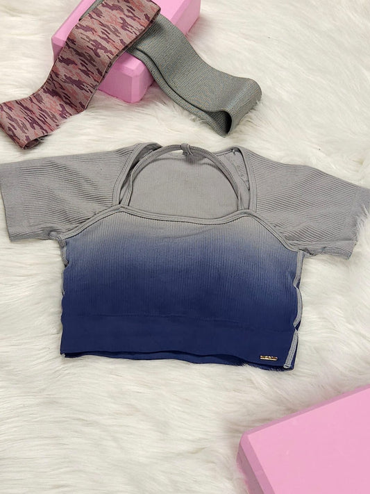 Ombre Denim Blue short Sleeve Gym Top