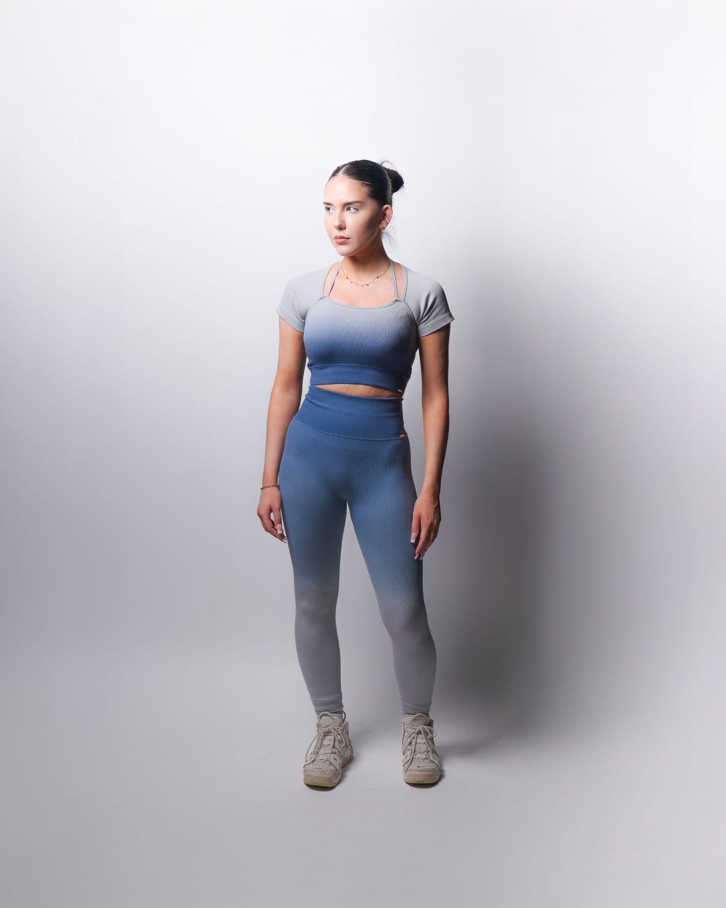 Ombre Denim Blue short Sleeve Gym Top